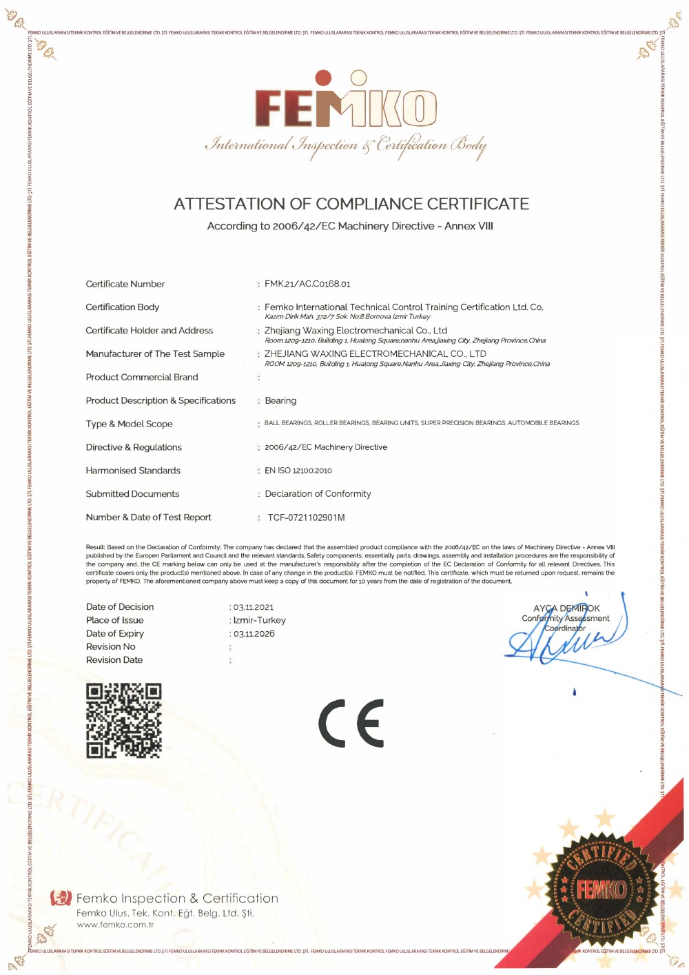 CE Certification bearing company